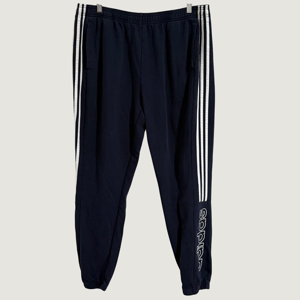 Adidas Joggers Womens 2XL Navy Blue Stripes Logo Sweatpants Athletic Activewear